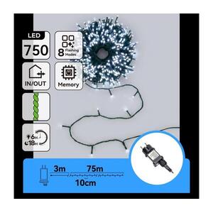 B.V. - LED kültéri karácsonyi fényfüzér 750xLED/8 üzemmód 78m IP44 hideg fehér B10303AFRF kép
