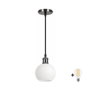 BRILAGI - LED függeszték zsinóron RETRO GLASS 1xE27/60W/230V átmérő 15 cm fekete/fehér NSTK7432+AI0177 kép