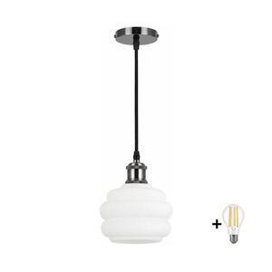BRILAGI - LED függőlámpa kábelen RETRO GLASS 1xE27/60W/230V átm. 20 cm fekete/fehér NSTK7639+AI0177 kép