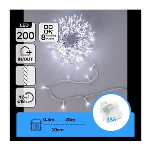 B.V. -LED Kültéri karácsonyi fényfüzér 200xLED/8 üzemmód 4xAA 20m IP44 hideg fehér B10303Y1D kép