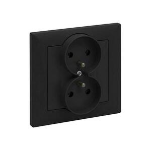 Legrand - Kettős fali aljzat 250V/16A SUNO kerettel, fekete LR0076+LR0066 kép