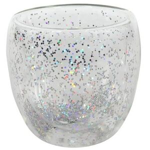 HIT duplafalú üvegpohár, konfetti, ezüst, 250 ml kép