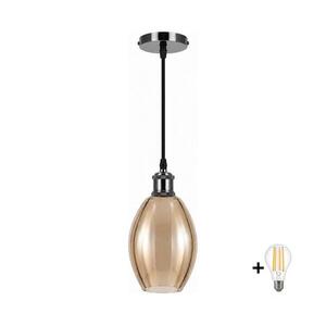 BRILAGI-LED zsinóros függőlámpa RETRO GLASS 1xE27/60W/230V átm. 17 cm fekete/füstös bézs NSTK7499+AI0177 kép