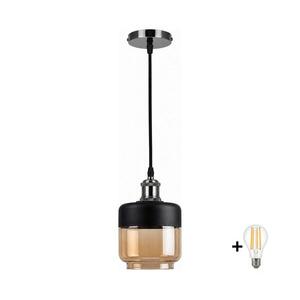 BRILAGI-LED zsinóros függőlámpa RETRO GLASS 1xE27/60W/230V átm. 14 cm fekete/füstbézs NSTK7324+AI0177 kép