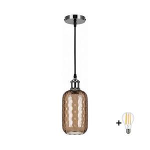 BRILAGI-LED Kábeles függeszték RETRO GLASS 1xE27/60W/230V átm. 14 cm fekete/füstszínű barna NSTK7702+AI0177 kép