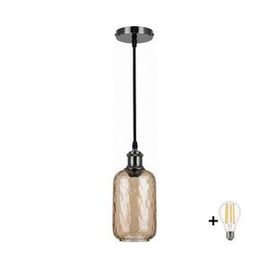 BRILAGI-LED RETRO GLASS kábeles csillár 1xE27/60W/230V átm. 14 cm fekete/füstbarna NSTK7701+AI0177 kép