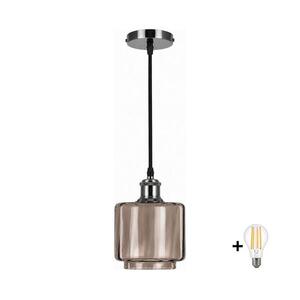 BRILAGI-LED csillár acélhuzalon RETRO GLASS 1xE27/60W/230V Ø 15 cm fekete/füstös bézs NSTK7399+AI0177 kép
