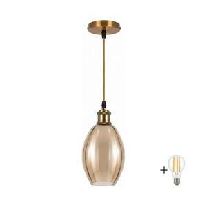 BRILAGI-LED zsinóros függőlámpa RETRO GLASS 1xE27/60W/230V átm. 17 cm arany/füstös bézs NSTK7499+AI0178 kép