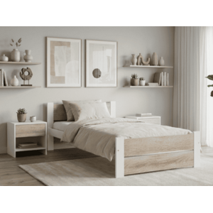 Ágy IKAROS DOUBLE 90 x 200 cm, fehér/sonoma tölgyfa Matrac: Coco Maxi matrac 20 cm, Ágyrács: Ágyrács nélkül kép