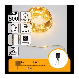 B.V. - LED napelemes karácsonyi fényfüzér 500xLED/8 üzemmód 52m IP65 meleg fehér 1200 mAh B10201ACSQ kép