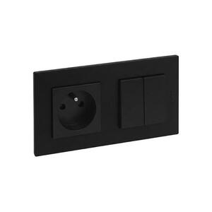 Legrand -Dupla lépcsőházi kapcsoló 6+6 és háztartási dugalj NILOE STEP 250V fekete LR0045+LR0037+LR0033 kép