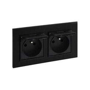 Legrand - Dupla kültéri háztartási aljzat kerettel NILOE STEP 250V IP44 fekete LR0045+2xLR0035 kép