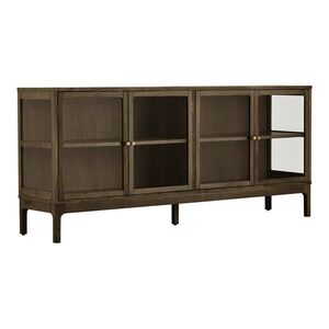 Sötétbarna tálalószekrény tölgyfa dekorral 180x80x40 cm Zamora – House Nordic kép