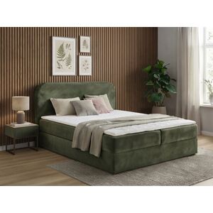 Kárpitozott boxspring ágy FORENA 140x200 cm sötétzöld Matrac: Bonell rugós matrac kép