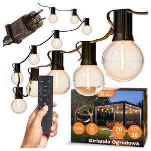 Smart LED Zahradní stmívatelná girlanda 20 m 36× LED žárovka E12 24 V, dálkové ovládání kép