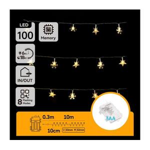 B.V. - LED Kültéri karácsonyi fényfüzér 100xLED/8 világítási mód 3xAA 10m IP44 meleg fehér csillagok B10303K50 kép