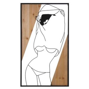 Fali dísz, panel, vetkőző női alak, fém - fa, fekete - barna - COQUELINE - Butopêa kép