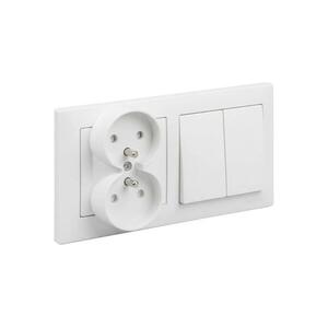 Legrand - Dupla háztartási aljzat és 5-ös dupla kapcsoló SUNO kerettel 250 V fehér LR0093+LR0082+LR0087 kép
