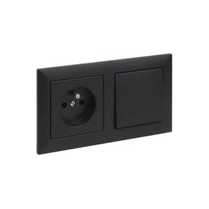 Legrand - fali aljzat és egypólusú 1-es kapcsoló SUNO kerettel 250V fekete LR0077+LR0065+LR0070 kép