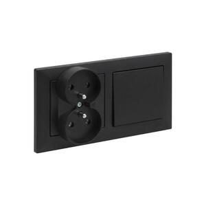 Legrand - Kettős háztartási aljzat és 1-es egypólusú kapcsoló SUNO kerettel 250V fekete LR0077+LR0066+LR0070 kép