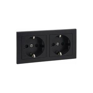 Legrand - Dupla háztartási SCHUKO aljzat SUNO kerettel 250V fekete LR0077+LR0118+LR0118 kép