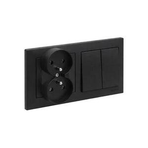 Legrand - Dupla fali konnektor és 5-ös kettős kapcsoló SUNO kerettel, 250V, fekete LR0077+LR0066+LR0071 kép