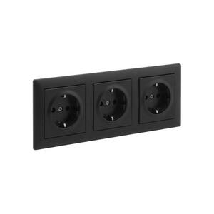 Legrand - Háromos háztartási SCHUKO fali dugaljzat SUNO kerettel 250V fekete LR0094+LR0118+LR0118+LR0118 kép
