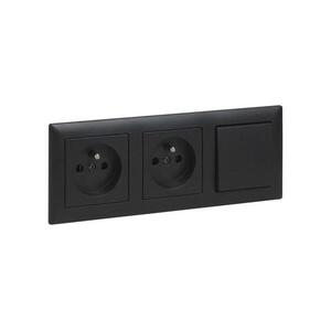 Legrand - Dupla háztartási konnektor és 1-es számú egypólusú kapcsoló SUNO kerettel, 250V, fekete LR0094+LR0065+LR0065+LR0070 kép
