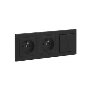 Legrand - Dupla háztartási konnektor és dupla kapcsoló (5-ös) SUNO 250V kerettel, fekete LR0094+LR0065+LR0065+LR0071 kép