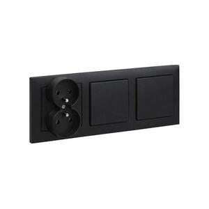Legrand - 1-es kettős egypólusú kapcsoló és dupla dugaljzat SUNO kerettel 250V fekete LR0094+LR0066+LR0070+LR0070 kép