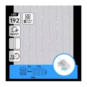 B.V. -LED Kültéri karácsonyi fényfüzér 192xLED/8 üzemmód 3xAA 4, 5x1, 2m IP44 hideg fehér B10303AFQF kép