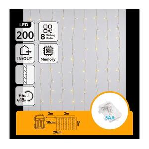 B.V. - LED kültéri karácsonyi fényfüzér 200xLED/8 üzemmód 3xAA 5x2m IP44 meleg fehér B103031YC kép