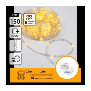 B.V. -LED Kültéri karácsonyi fényfüzér 150xLED/8 funkciós 3xAA 15, 3m IP44 meleg fehér B10303K8T kép