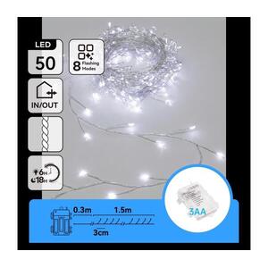 B.V. -LED Kültéri karácsonyi fényfüzér 50xLED/8 funkcióval 3xAA 1, 8m IP44 hideg fehér B103033WI kép