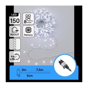 B.V. - LED kültéri karácsonyi fényfüzér 150xLED/8 funkció 10, 3m IP44 hideg fehér B10303ABLP kép