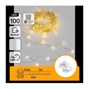 B.V. - LED kültéri karácsonyi fényfüzér 100xLED/8 funkciós 3xAA 3, 3m IP44 meleg fehér B103033WK kép