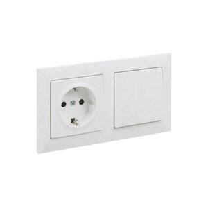 Legrand - Egypólusú 1-es kapcsoló és háztartási SCHUKO aljzat SUNO kerettel 250V fehér LR0093+LR0086+LR0117 kép