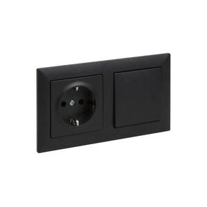 Legrand - Háztartási SCHUKO aljzat és egypólusú (1-es) kapcsoló SUNO kerettel 250V fekete LR0077+LR0118+LR0070 kép