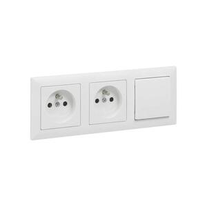 Legrand- Dupla lakossági dugalj és egypólusú kapcsoló (1-es) SUNO kerettel 250V fehér LR0078+LR0081+LR0081+LR0086 kép