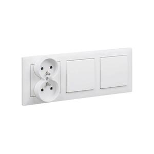 Legrand-Dupla egypólusú kapcsoló 1-es és dupla aljzat kerettel SUNO 250V fehér LR0078+LR0082+LR0086+LR0086 kép
