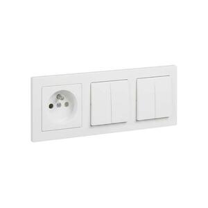 Legrand - 2x dupla soros kapcsoló 5-ös és háztartási dugalj kerettel SUNO 250V fehér LR0078+LR0081+LR0087+LR0087 kép