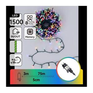 B.V. - LED kültéri karácsonyi fényfüzér 1500 LED / 8 üzemmód / 78 m / IP44 / többszínű B10303AFRT kép