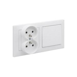 Legrand - Kettős fali aljzat és egypólusú kapcsoló 1-es kerettel SUNO 250V fehér LR0093+LR0082+LR0086 kép