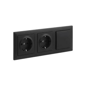 Legrand - dupla háztartási SCHUKO konnektor és 1-es egypólusú kapcsoló SUNO kerettel, 250 V, fekete LR0094+LR0118+LR0118+LR0070 kép