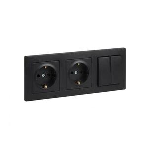 Legrand - Dupla lakossági SCHUKO aljzat és dupla kapcsoló č. 5 SUNO kerettel 250V černá LR0094+LR0118+LR0118+LR0071 kép