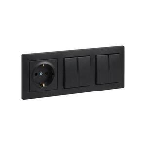 Legrand - 2x kettős kapcsoló č. 5 és háztartási SCHUKO aljzat SUNO kerettel 250V fekete LR0094+LR0118+LR0071+LR0071 kép
