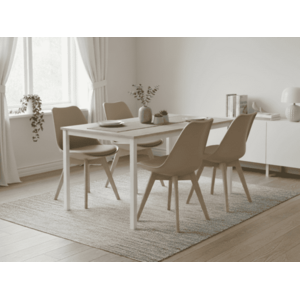 Étkező szett 1 + 4, fehér TESSA asztal 120x60 cm tölgy dekor + bézs BALI MARK szék bükkfa lábakkal kép