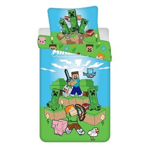 Zöld-kék egyszemélyes pamut gyerek ágyneműhuzat 140x200 cm Minecraft "Outdoor Mobs" – Jerry Fabrics kép