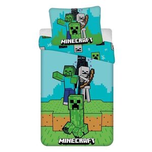 Zöld-kék egyszemélyes pamut gyerek ágyneműhuzat 140x200 cm Minecraft "Mobs Here" – Jerry Fabrics kép