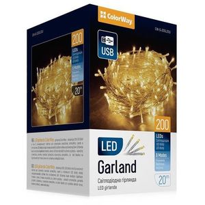 ColorWay CW-G-200L20U, LED füzér, 200x LED, meleg fehér, hossza 20 m, USB kép
